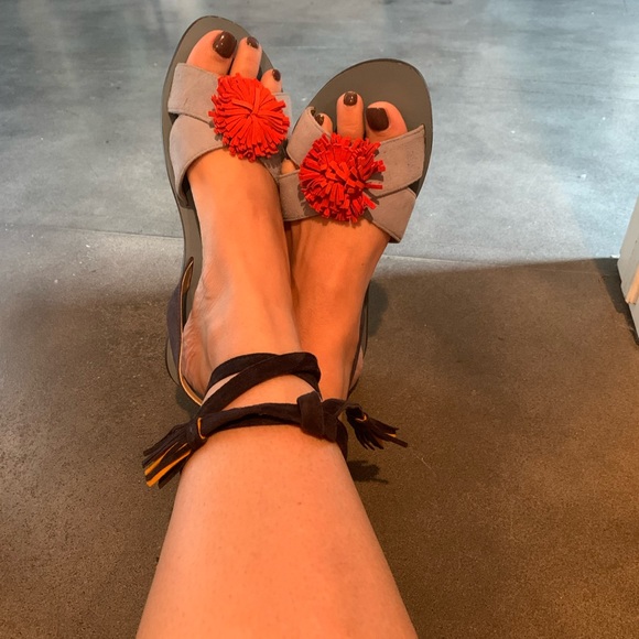 Lace Up Pom Pom Sandal